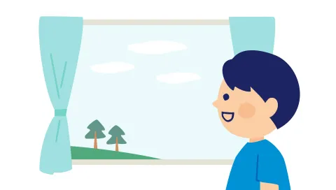 遠くを見て目を休ませるイラスト