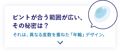 ピントが合う範囲が広い、その秘密は？ それは、異なる度数を重ねた「年輪」デザイン。